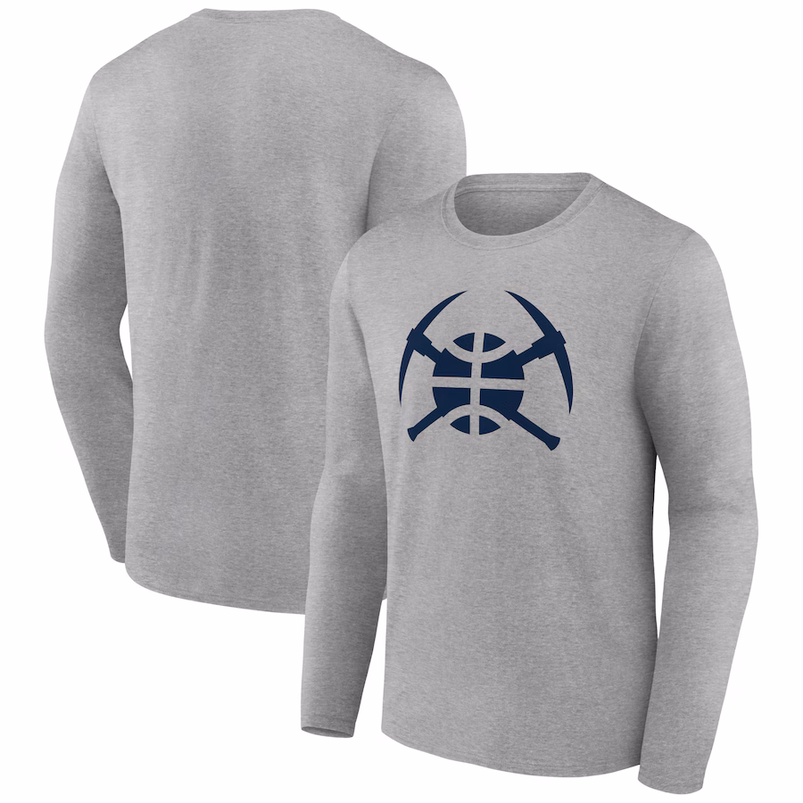 Men's Denver Nuggets Gray Alternate Logo Long Sleeve T-Shirt - ujerseystore
