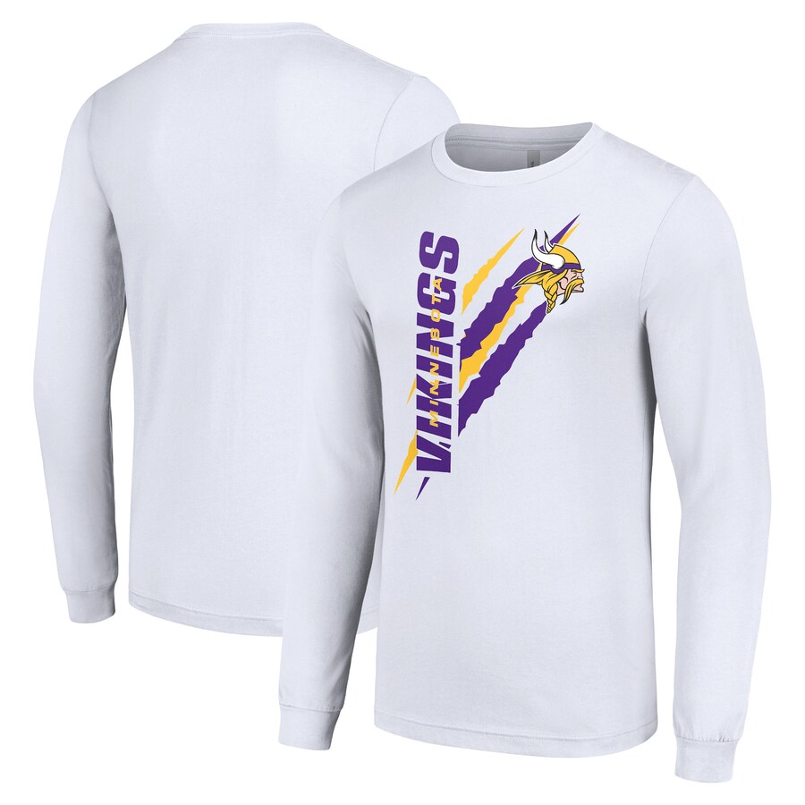 Men's Minnesota Vikings  Starter White Color Scratch Long Sleeve T-Shirt - ujerseystore