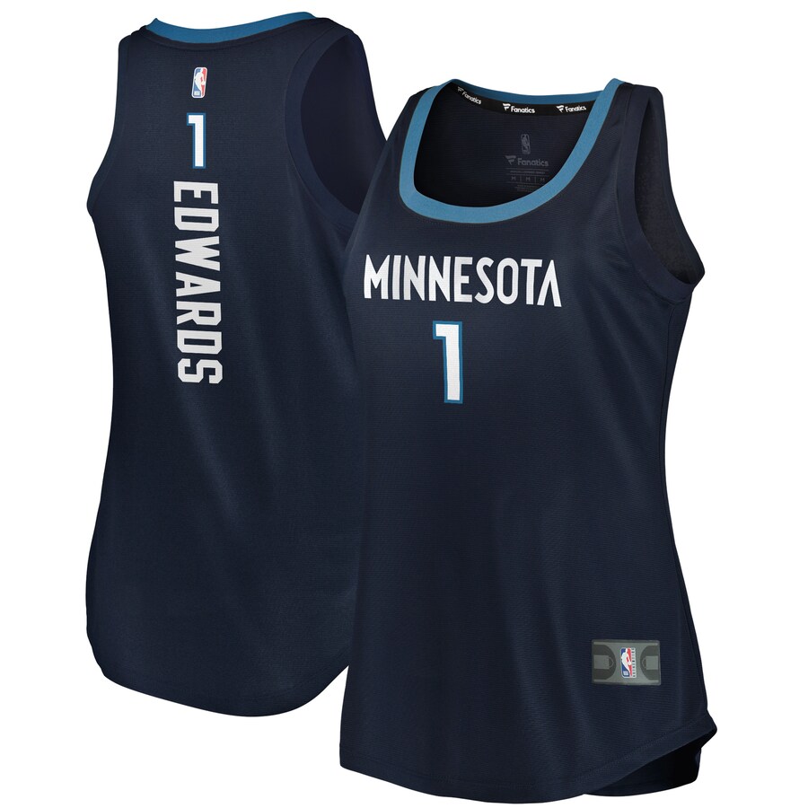 Women's Minnesota Timberwolves Anthony Edwards Fanatics Navy Fast Break Tank Jersey - Icon Edition - ujerseystore