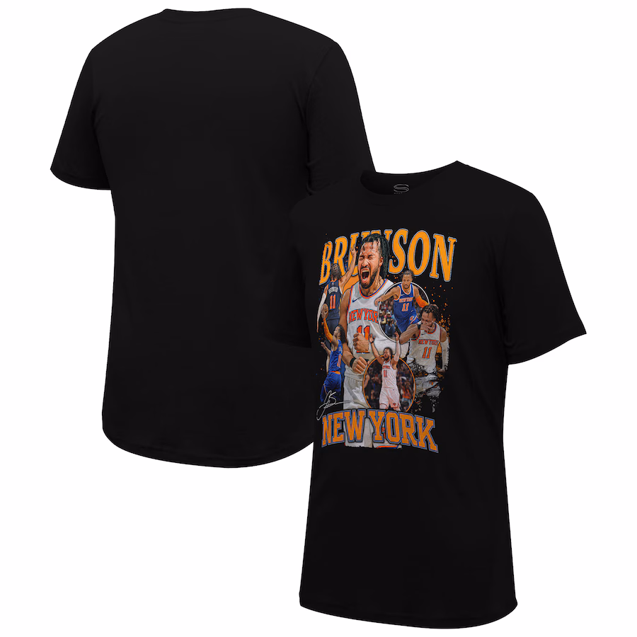 Unisex New York Knicks Jalen Brunson Stadium Essentials Black Player Crossroads T-Shirt - ujerseystore