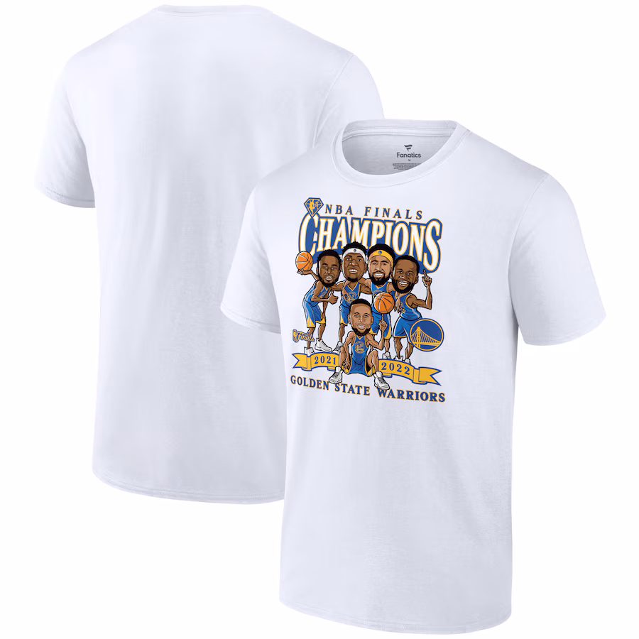 Men's Golden State Warriors Fanatics White 2022 NBA Finals Champions Caricature T-Shirt - ujerseystore