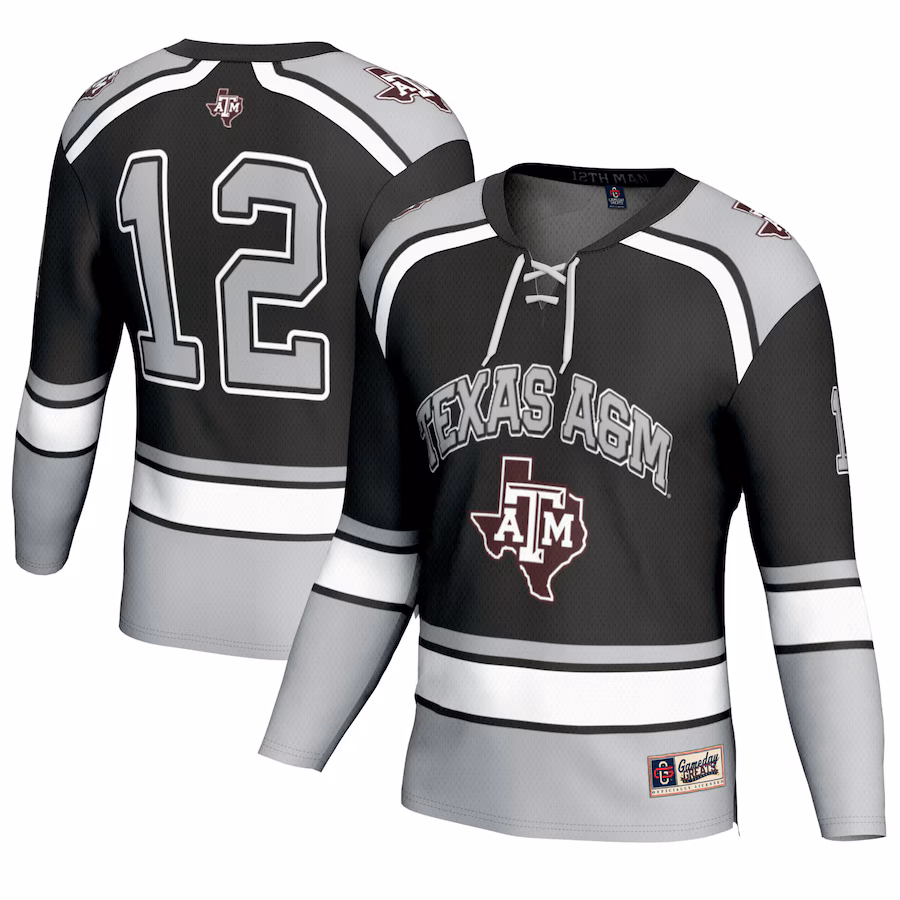 Unisex GameDay Greats #12 Black Texas A&M Aggies Hockey Fashion Jersey - ujerseystore