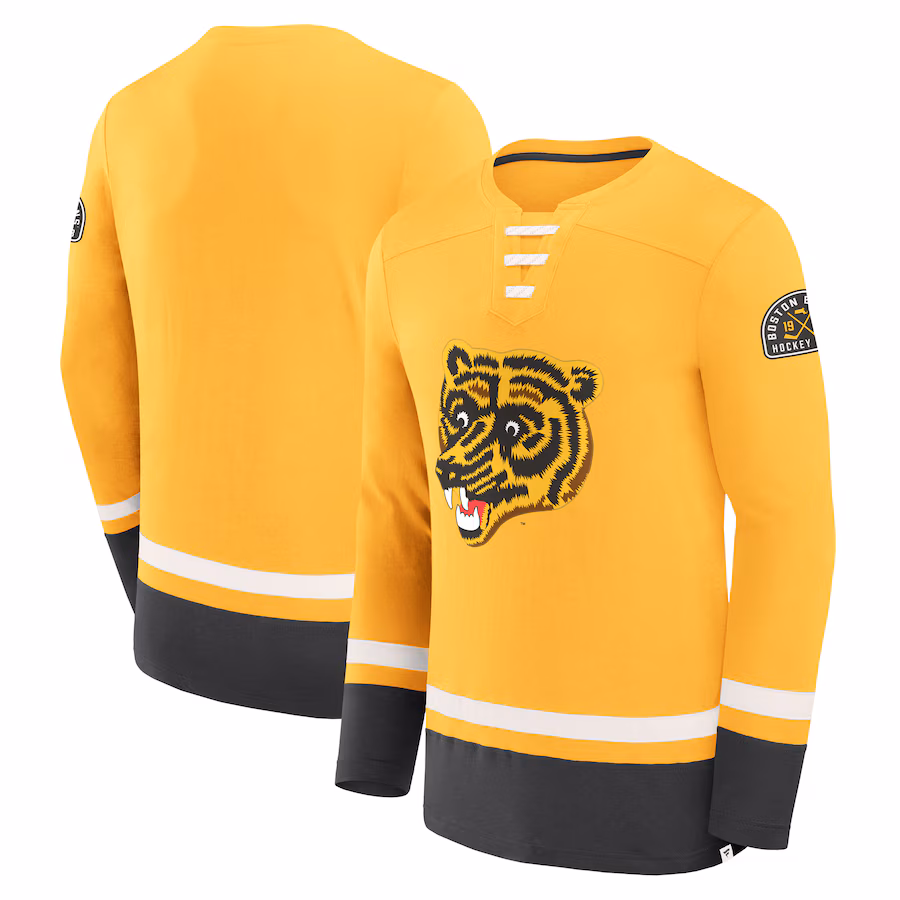 Men's Boston Bruins Fanatics Gold Vintage High Point Long Sleeve T-Shirt - ujerseystore