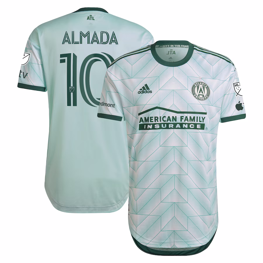 Men's Atlanta United FC Thiago Almada adidas Mint 2023 The Forest Kit Authentic Jersey - ujerseystore