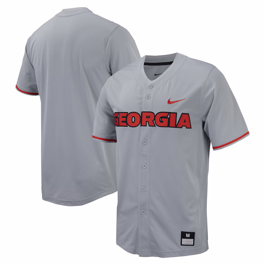 Men's Nike Gray Georgia Bulldogs Replica Full-Button Baseball Jersey - ujerseystore