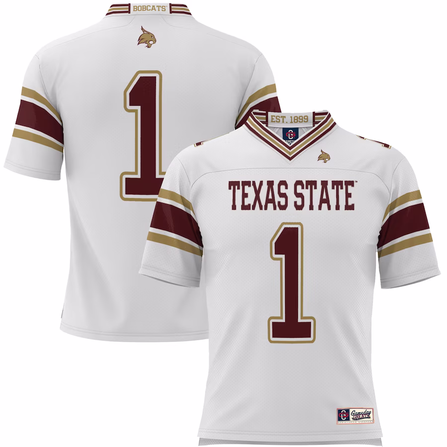 #1 Texas State Bobcats GameDay Greats Youth Endzone Football Jersey - White - ujerseystore