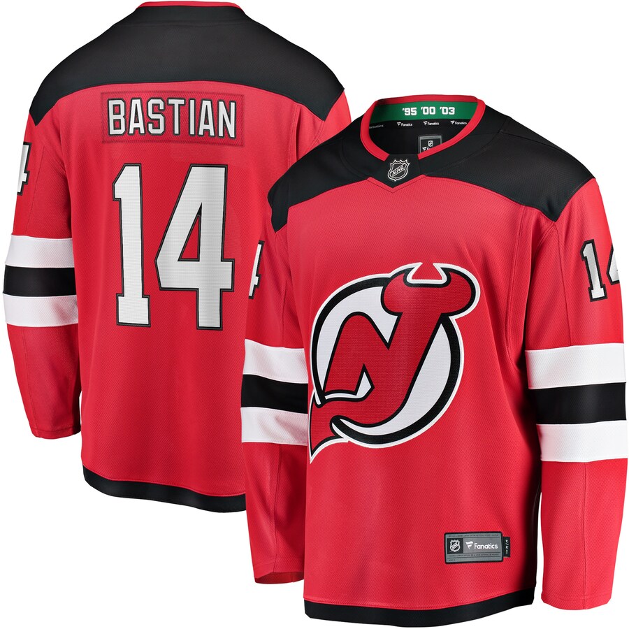 Men's New Jersey Devils Nathan Bastian Fanatics Branded Red Home Breakaway Player Jersey - ujerseystore