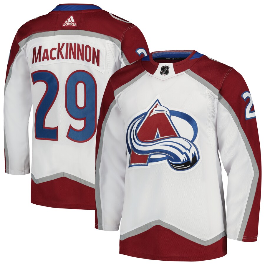 Men's Colorado Avalanche Nathan MacKinnon adidas White Away Primegreen Authentic Pro Player Jersey - ujerseystore