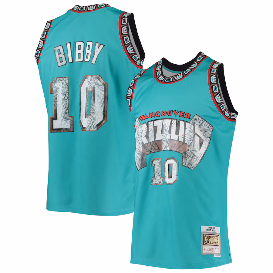 Men's Vancouver Grizzlies Mike Bibby Mitchell & Ness Turquoise 1996/97 Hardwood Classics NBA 75th Anniversary Diamond Swingman Jersey - ujerseystore