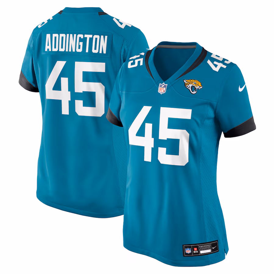 Women's Jacksonville Jaguars Tucker Addington Nike Teal Team Game Jersey - ujerseystore