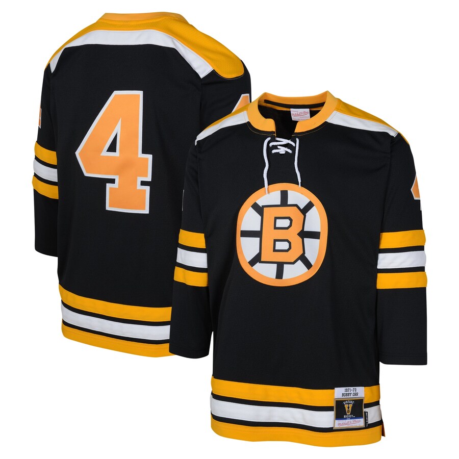 Youth Boston Bruins Bobby Orr Mitchell & Ness Black 1971 Blue Line Player Jersey - ujerseystore