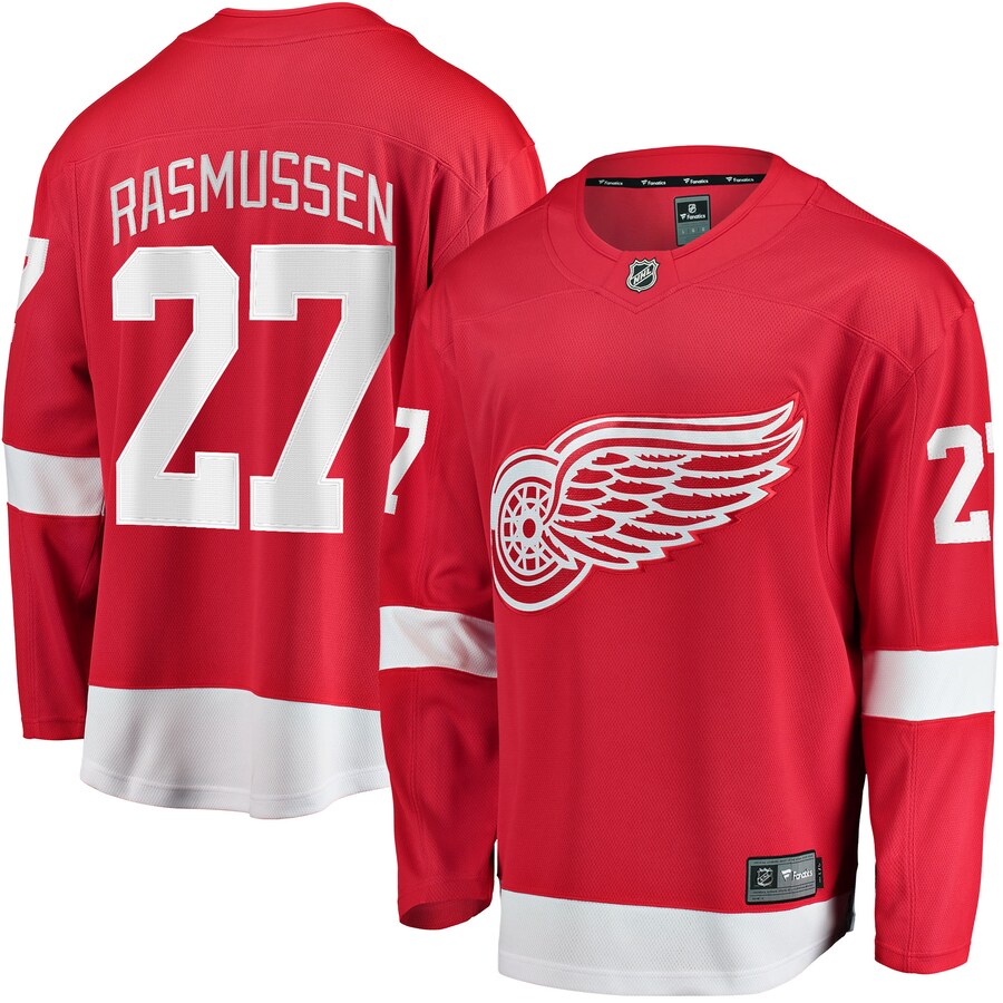 Men's Detroit Red Wings Michael Rasmussen Fanatics Branded Red Home Breakaway Player Jersey - ujerseystore