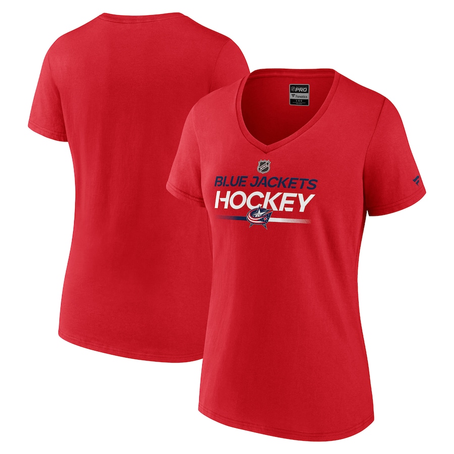 Women's Columbus Blue Jackets Fanatics Red Authentic Pro Primary V-Neck T-Shirt - ujerseystore