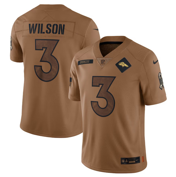 Men's Denver Broncos #3 Russell Wilson 2023 Brown Salute To Service Limited Football Stitched Jersey - ujerseystore