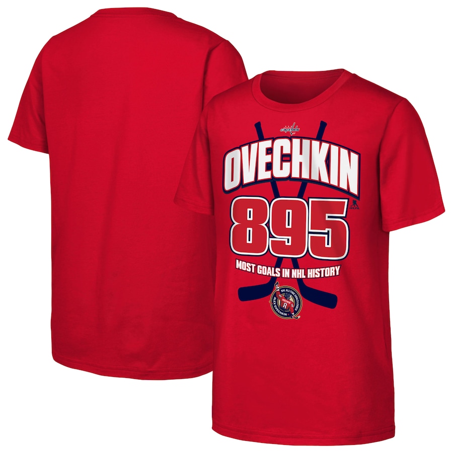 Youth Washington Capitals Alexander Ovechkin Red NHL All-Time Leading Goal Scorer Cross Sticks T-Shirt - ujerseystore