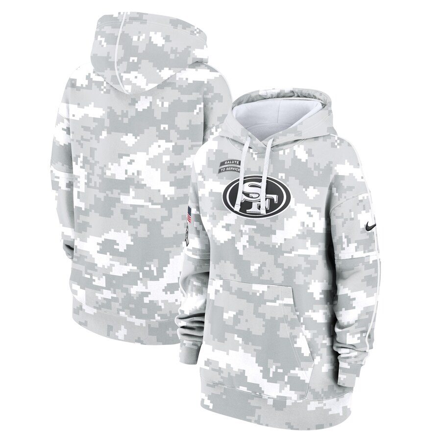 Women's San Francisco 49ers Nike Arctic Camo 2024 Salute To Service Club Fleece Pullover Hoodie - ujerseystore