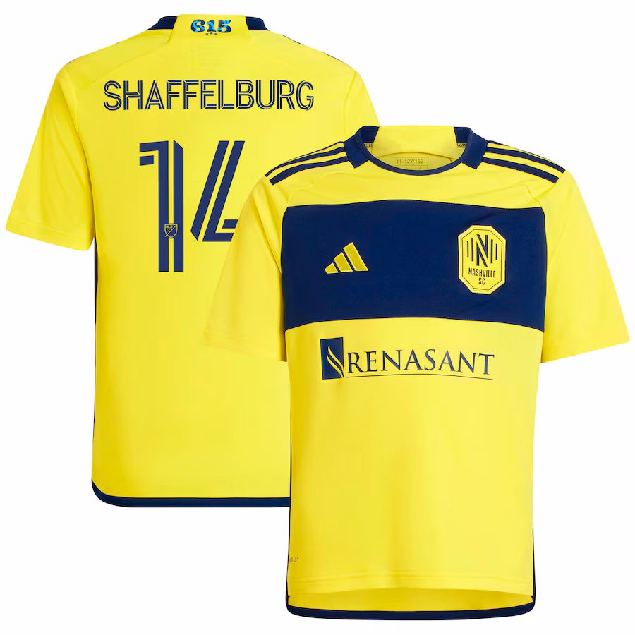 Youth Nashville SC Jacob Shaffelburg adidas Yellow 2024 The 615 Kit Replica Player Jersey - ujerseystore