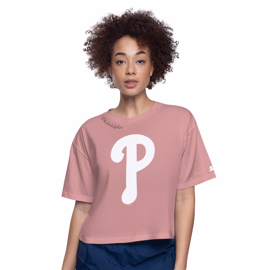 Women's Philadelphia Phillies Starter Pink Play the Ball Boxy Cropped T-Shirt - ujerseystore