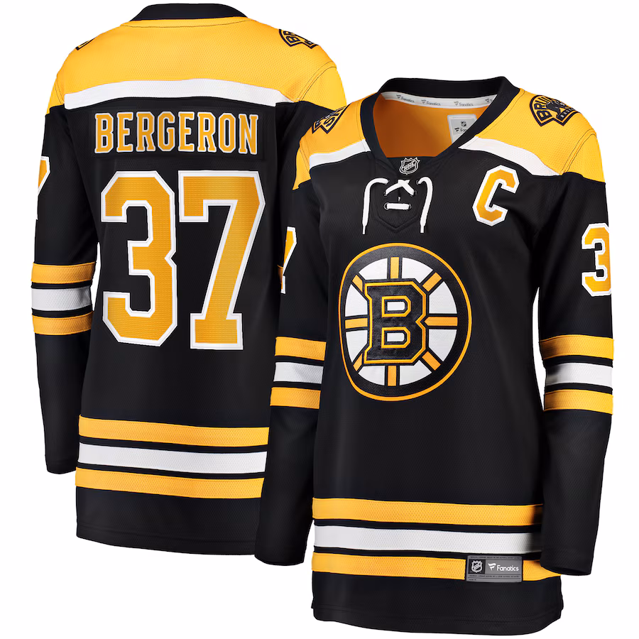 Women's Boston Bruins Patrice Bergeron Fanatics Black Captain Patch Home Breakaway Jersey - ujerseystore