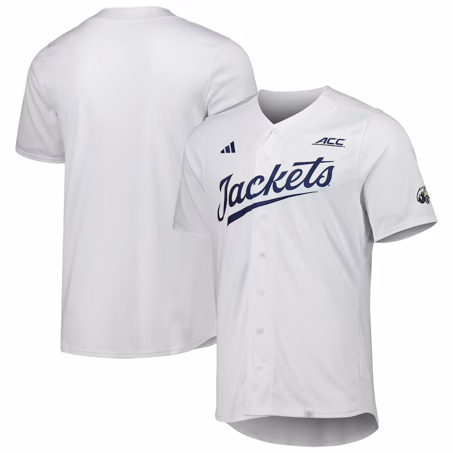 Men's adidas White GA Tech Yellow Jackets Team Baseball Jersey - ujerseystore