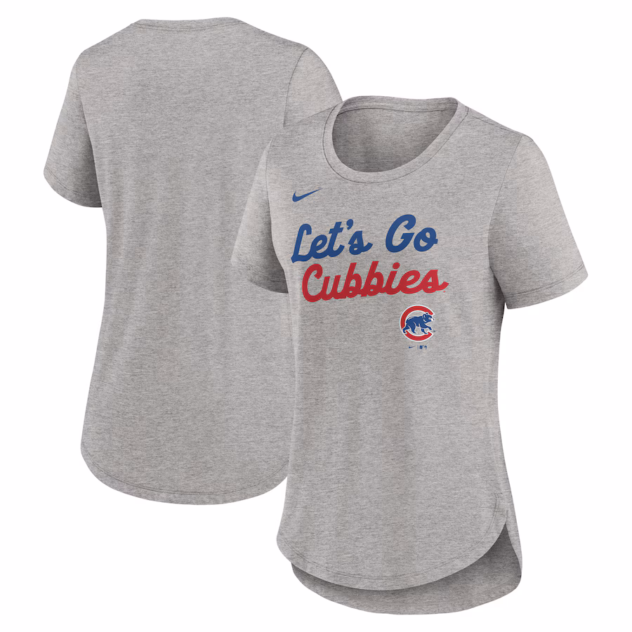 Women's Chicago Cubs Nike Heather Gray Script Tri-Blend T-Shirt - ujerseystore