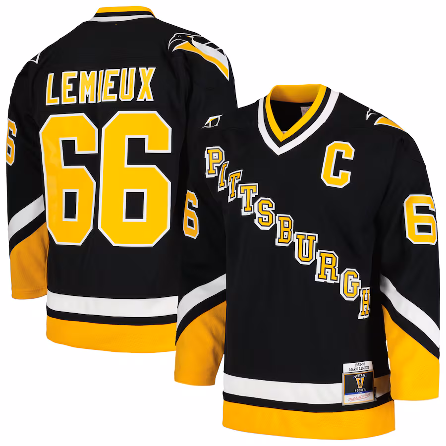 Men's Pittsburgh Penguins Mario Lemieux Mitchell & Ness Black 1992/93 Blue Line Player Jersey - ujerseystore