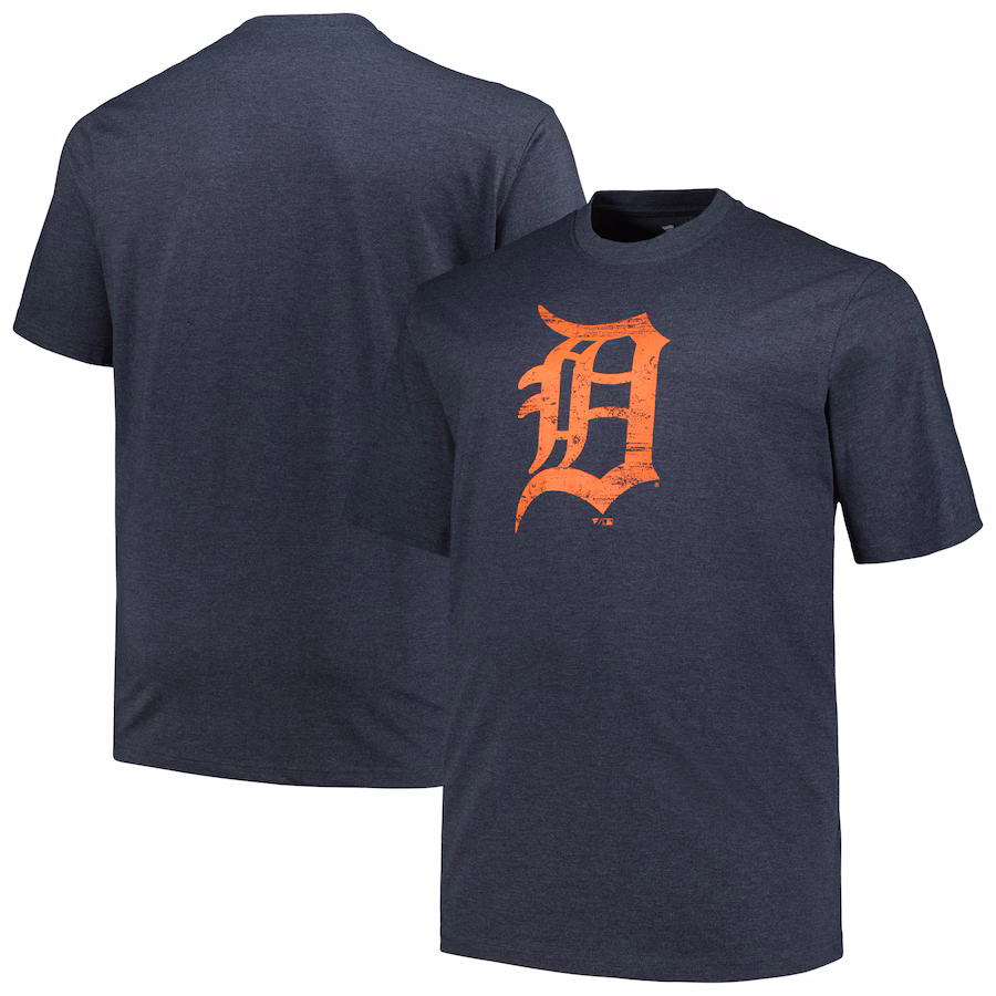 Men's Detroit Tigers Profile Heather Navy Big & Tall Weathered Logo T-Shirt - ujerseystore