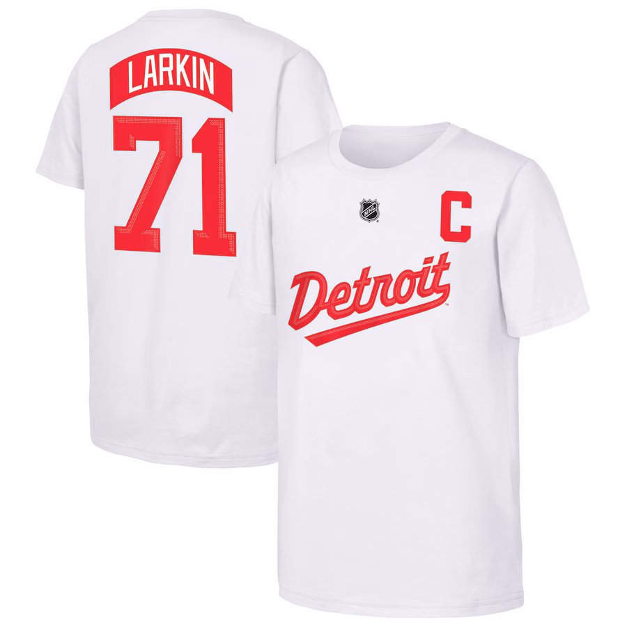 Youth Detroit Red Wings Dylan Larkin White 2025 NHL Stadium Series Replica Player Name & Number T-Shirt - ujerseystore