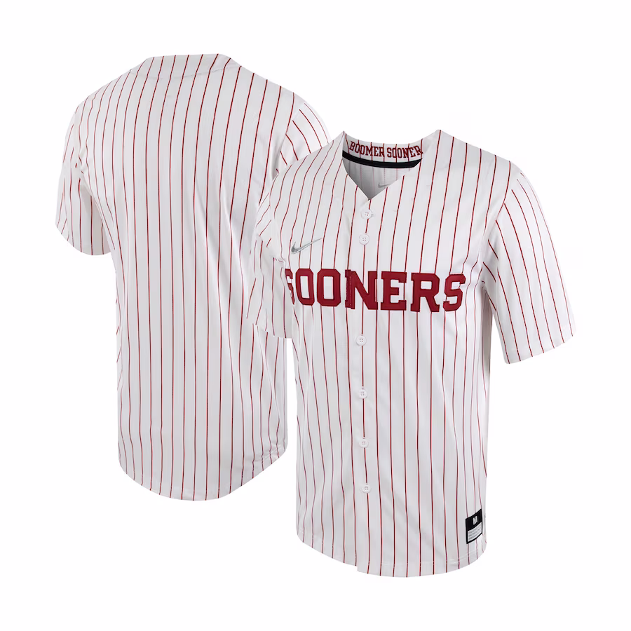 Oklahoma Sooners Nike Pinstripe Replica Full-Button Baseball Jersey - White/Crimson - ujerseystore
