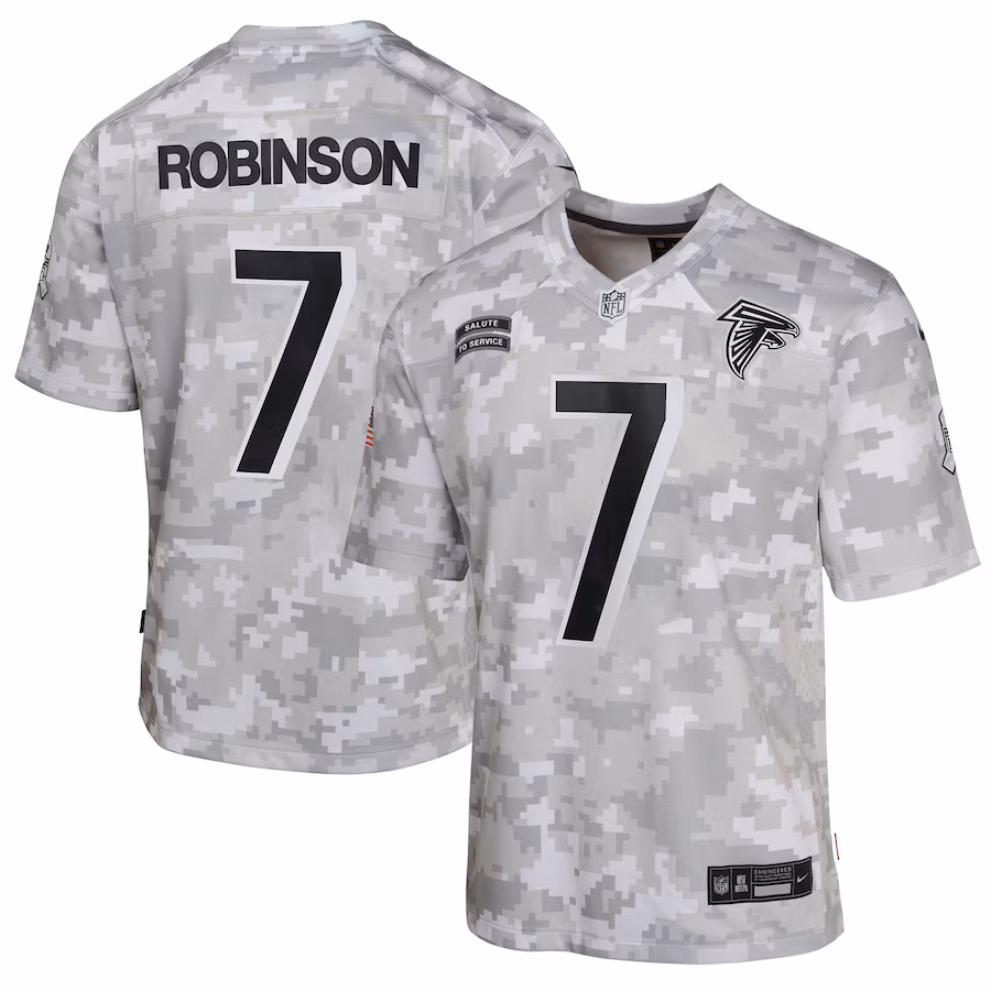 Youth Atlanta Falcons Bijan Robinson Nike Arctic Camo 2024 Salute to Service Game Jersey - ujerseystore