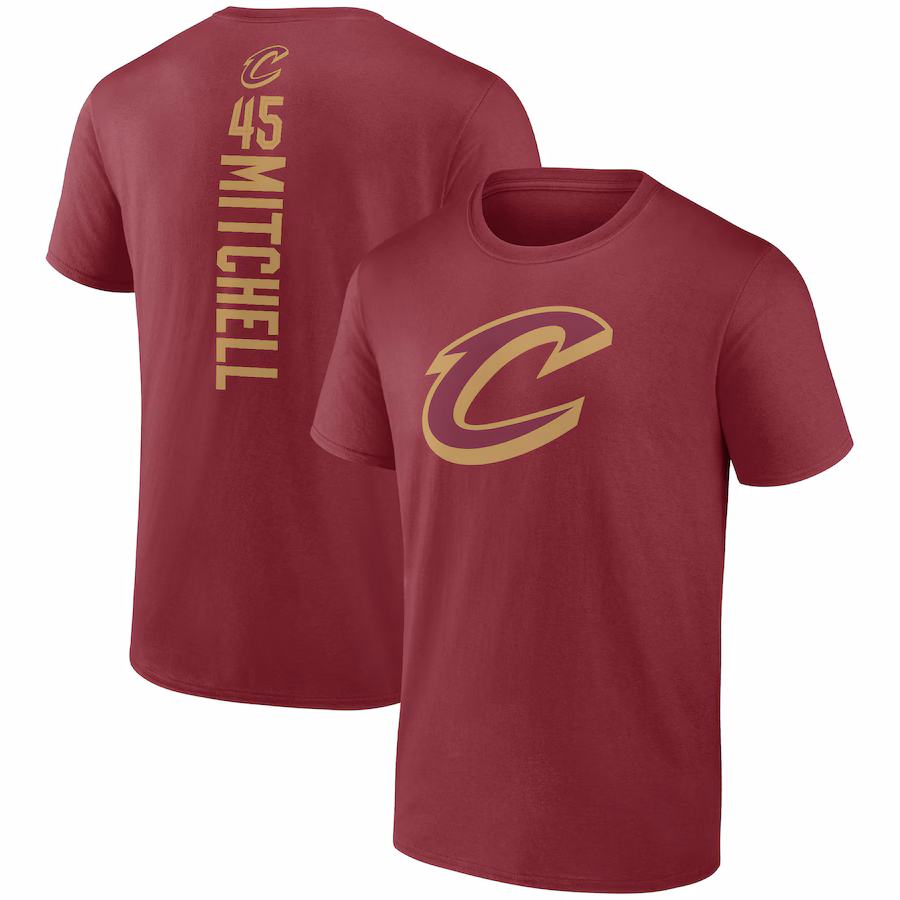 Men's Cleveland Cavaliers Donovan Mitchell Wine Playmaker Team Name & Number T-Shirt - ujerseystore