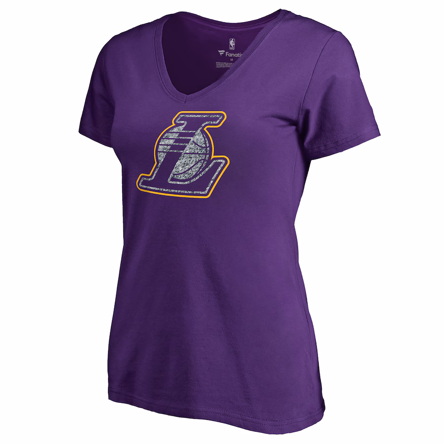 Women's Los Angeles Lakers Purple Static Logo V-Neck T-Shirt - ujerseystore