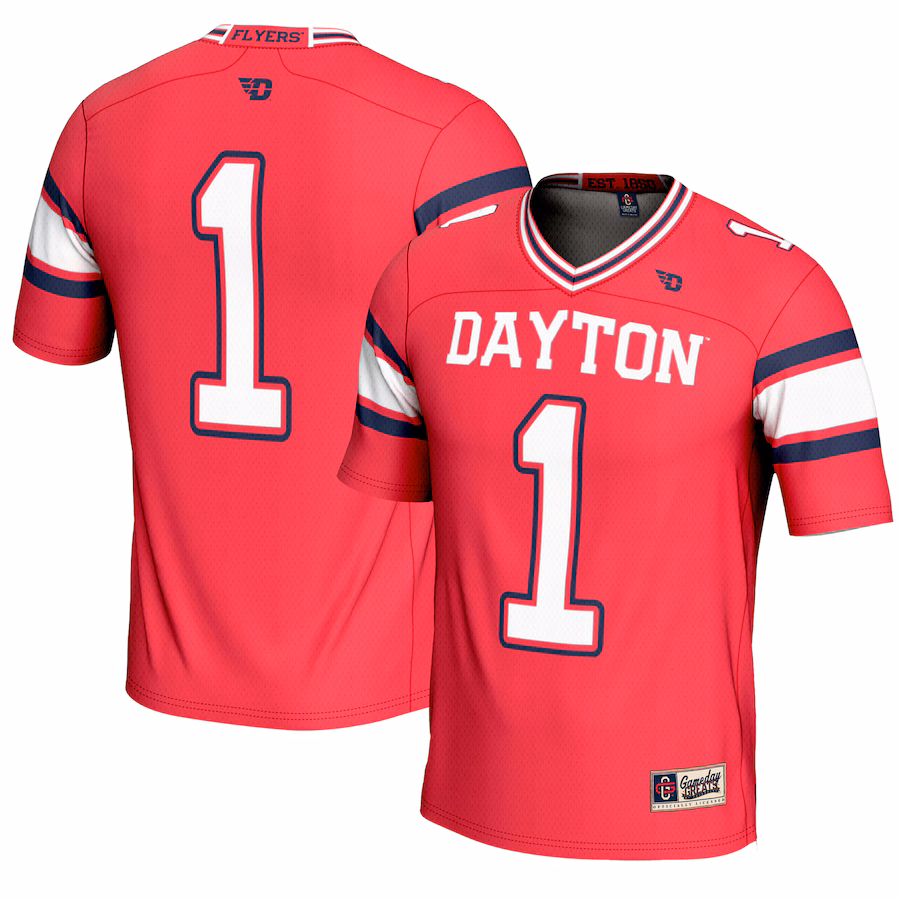 Youth GameDay Greats #1 Red Dayton Flyers Endzone Football Jersey - ujerseystore