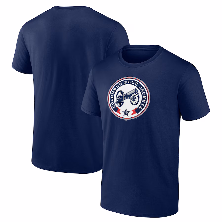 Men's Columbus Blue Jackets Navy Shoulder Patch Logo T-Shirt - ujerseystore