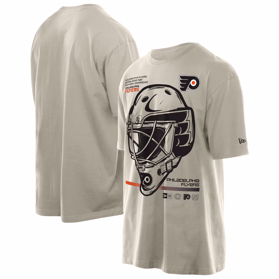 Men's Philadelphia Flyers New Era Tan Goalie Mask T-Shirt - ujerseystore