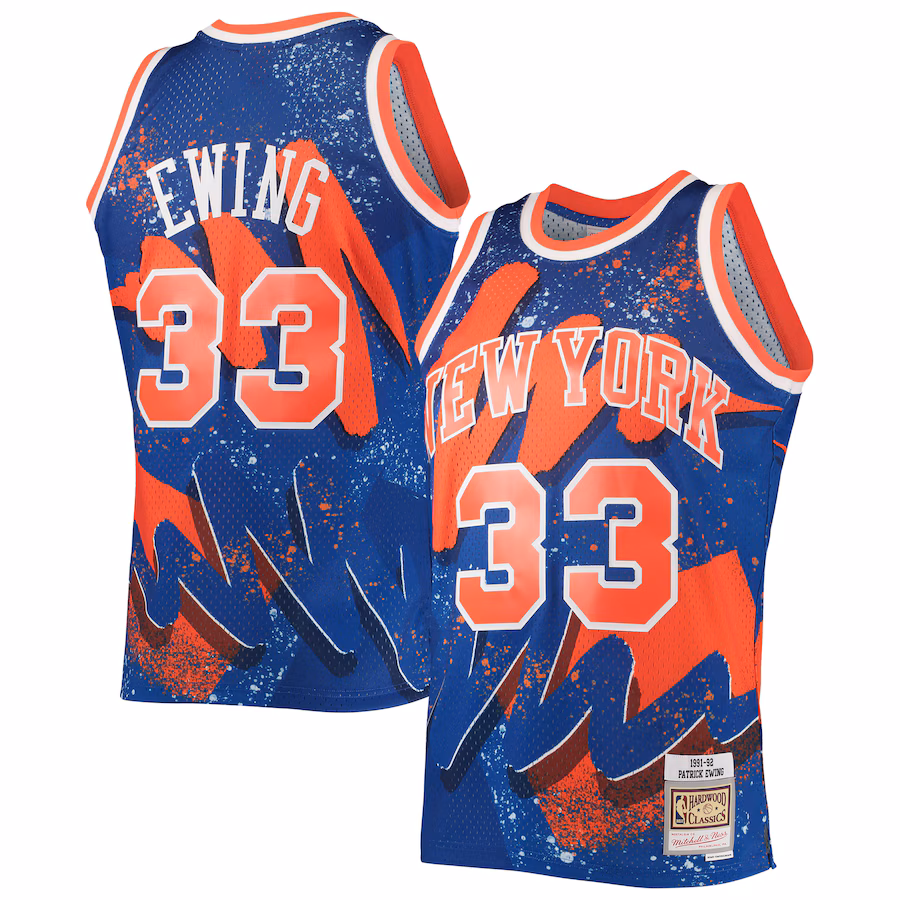 Men's New York Knicks Patrick Ewing Mitchell & Ness Blue Hardwood Classics 1991/92 Hyper Hoops Swingman Jersey - ujerseystore