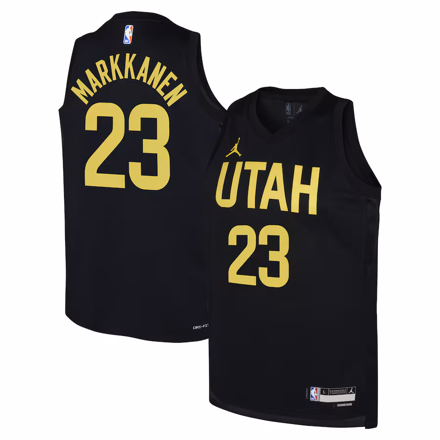 Youth Utah Jazz Lauri Markkanen Jordan Brand Black Swingman Jersey - Statement Edition - ujerseystore