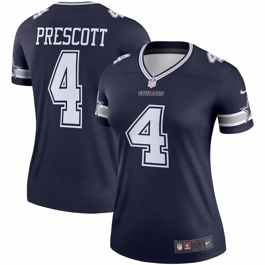 Women's Dallas Cowboys Dak Prescott Nike Navy Legend Player Performance Top - ujerseystore