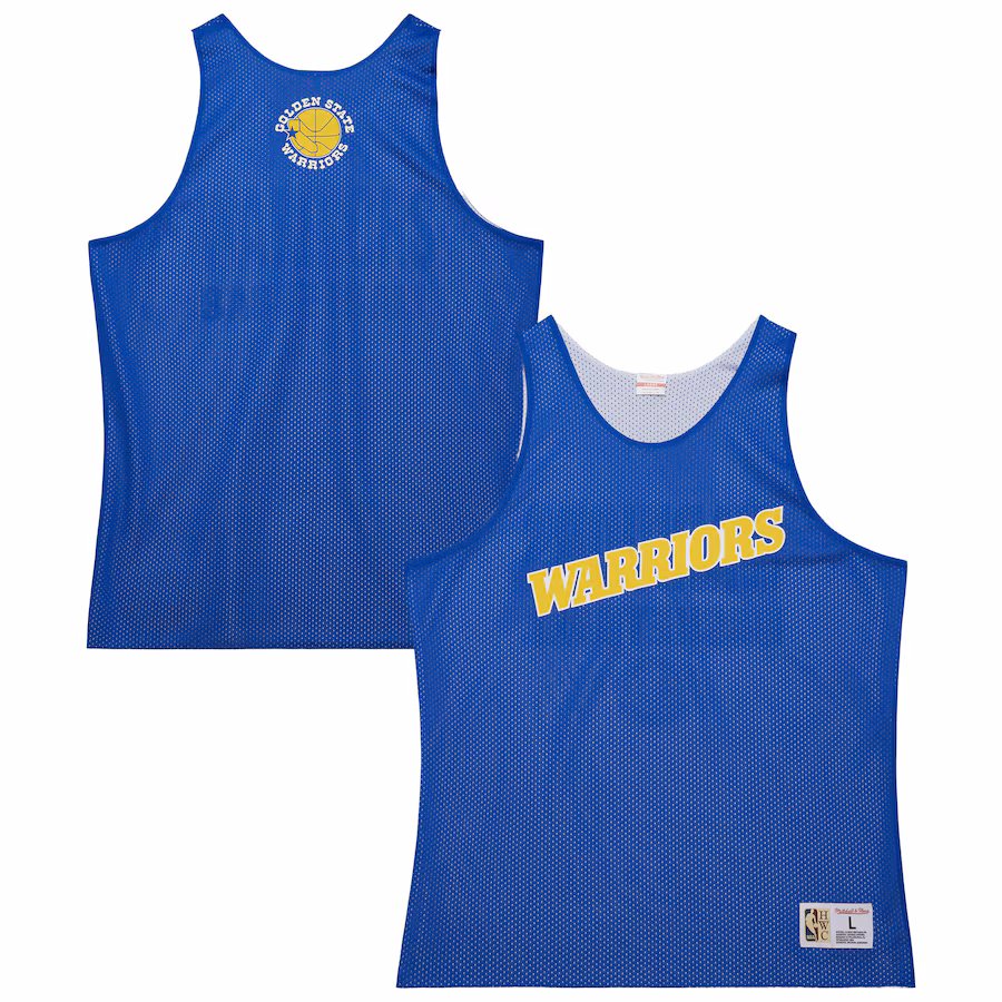 Men's Golden State Warriors Mitchell & Ness Royal/White Hardwood Classics Reversible Mesh Practice Jersey - ujerseystore