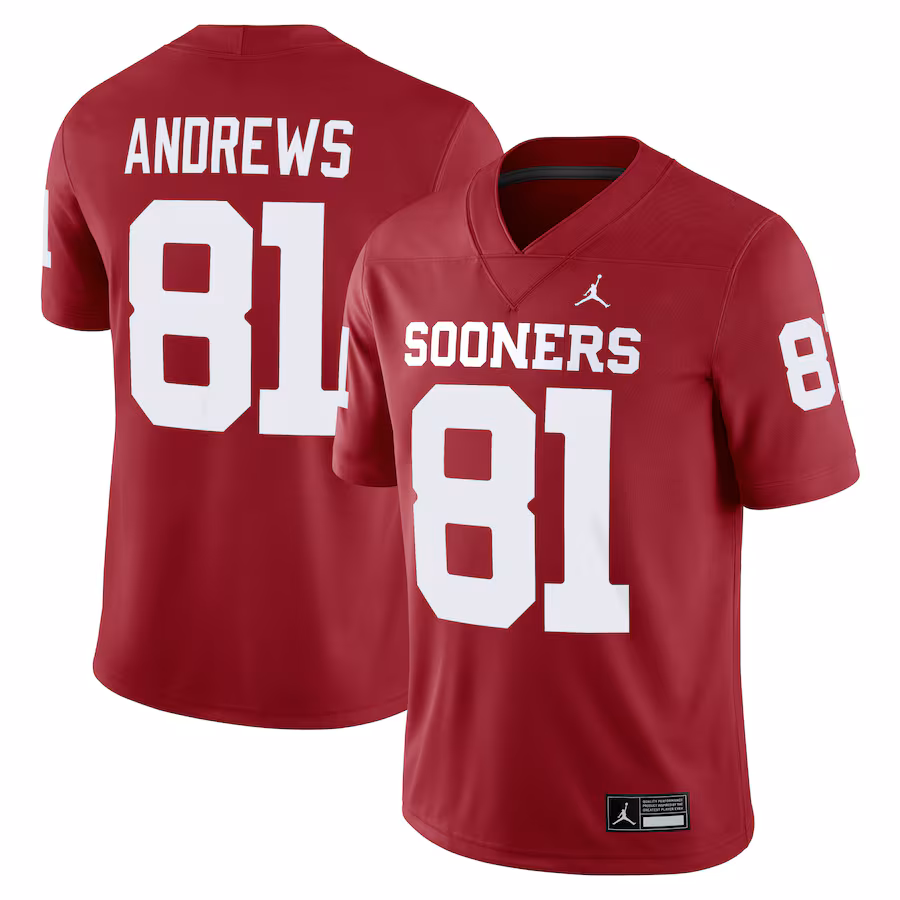 Men's Jordan Brand Mark Andrews Crimson Oklahoma Sooners Alumni Player Game Jersey - ujerseystore