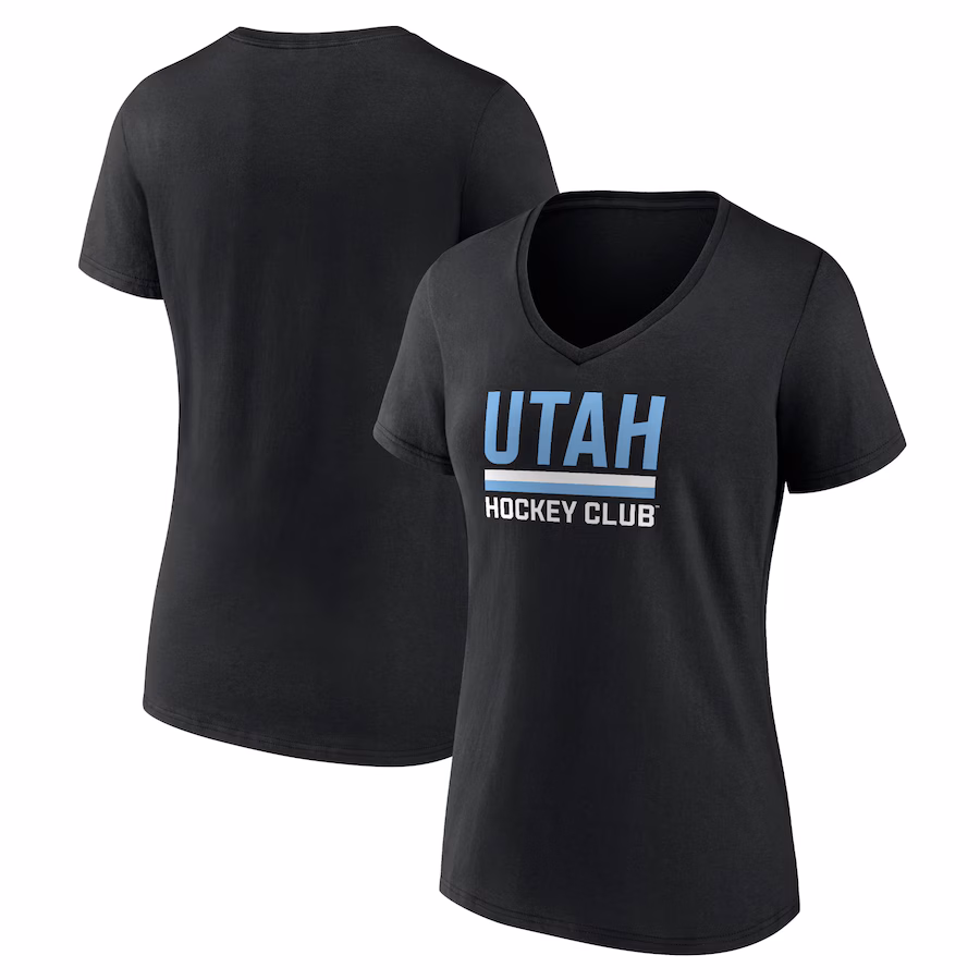 Women's Utah Hockey Club Fanatics Black Secondary Logo V-Neck T-Shirt - ujerseystore