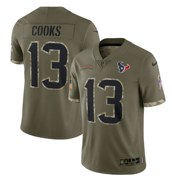 Men's Houston Texans #13 Brandin Cooks 2022 Olive Salute To Service Limited Stitched Jersey - ujerseystore