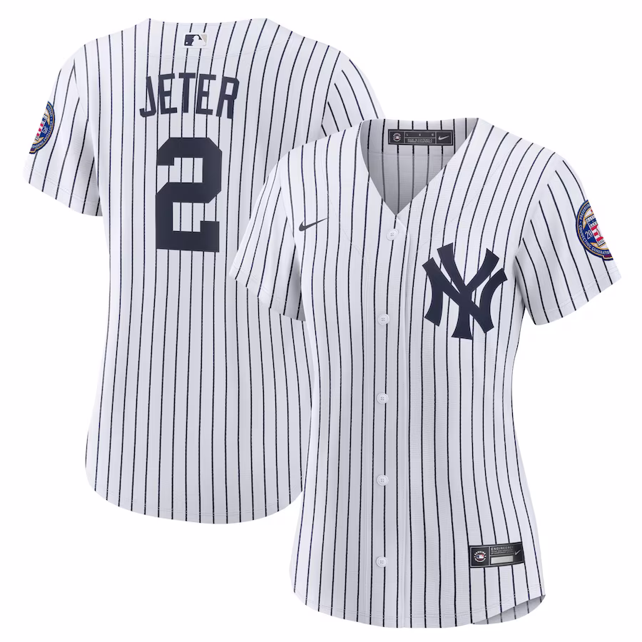 Women's New York Yankees Derek Jeter Nike White/Navy 2020 Hall of Fame Induction Home Replica Player Name Jersey - ujerseystore