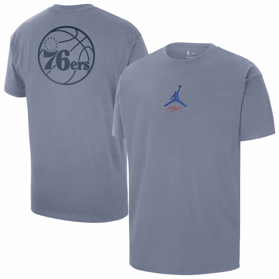 Men's Philadelphia 76ers Jordan Brand Blue Statement Edition Jumpman Flight Heavyweight T-Shirt - ujerseystore