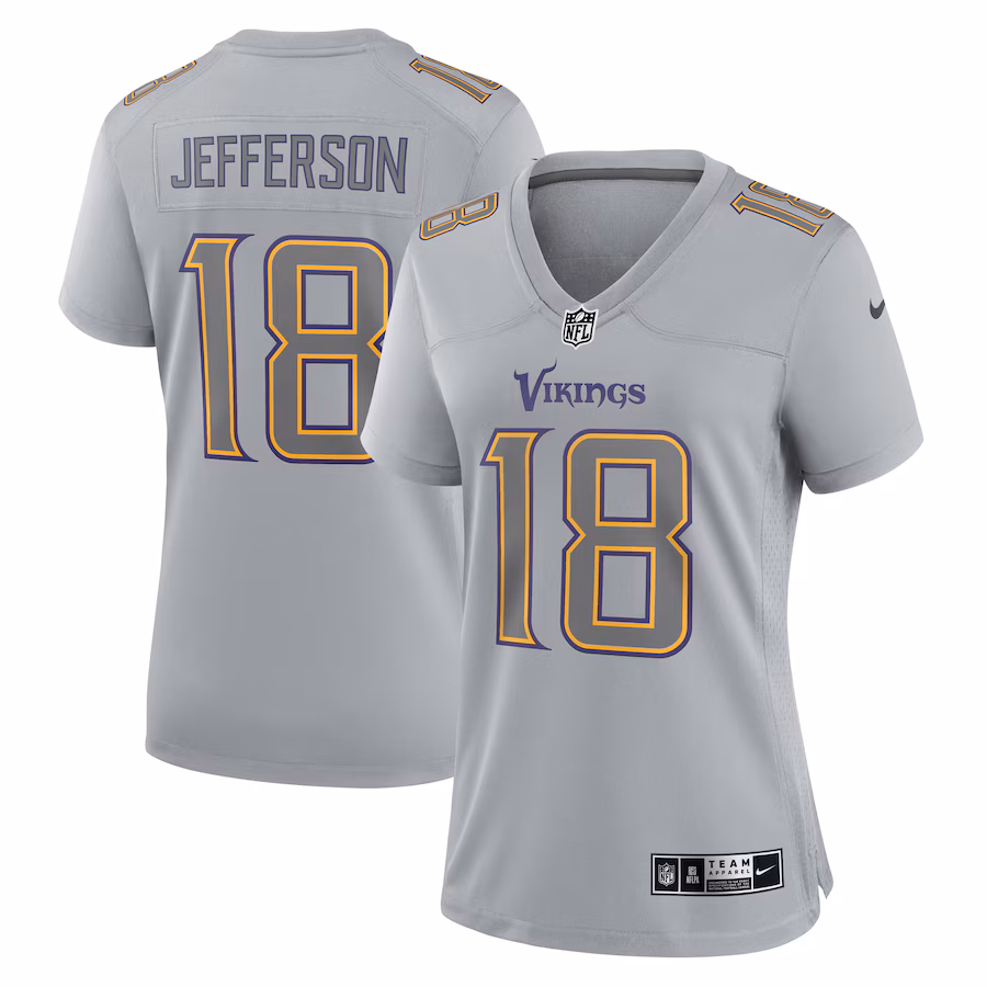 Women's Minnesota Vikings Justin Jefferson Nike Gray Atmosphere Fashion Game Jersey - ujerseystore