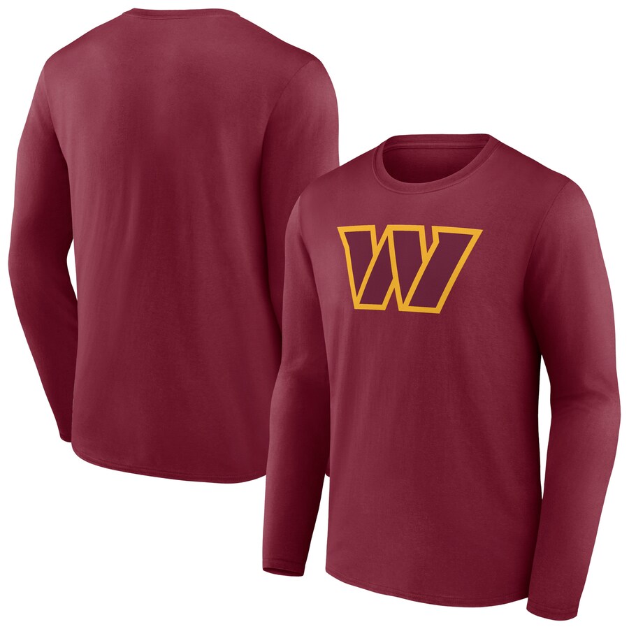 Men's Washington Commanders Burgundy Primary Team Logo Long Sleeve T-Shirt - ujerseystore