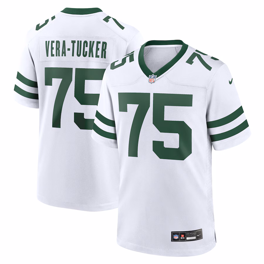 Men's New York Jets Alijah Vera-Tucker Nike White Legacy Player Game Jersey - ujerseystore