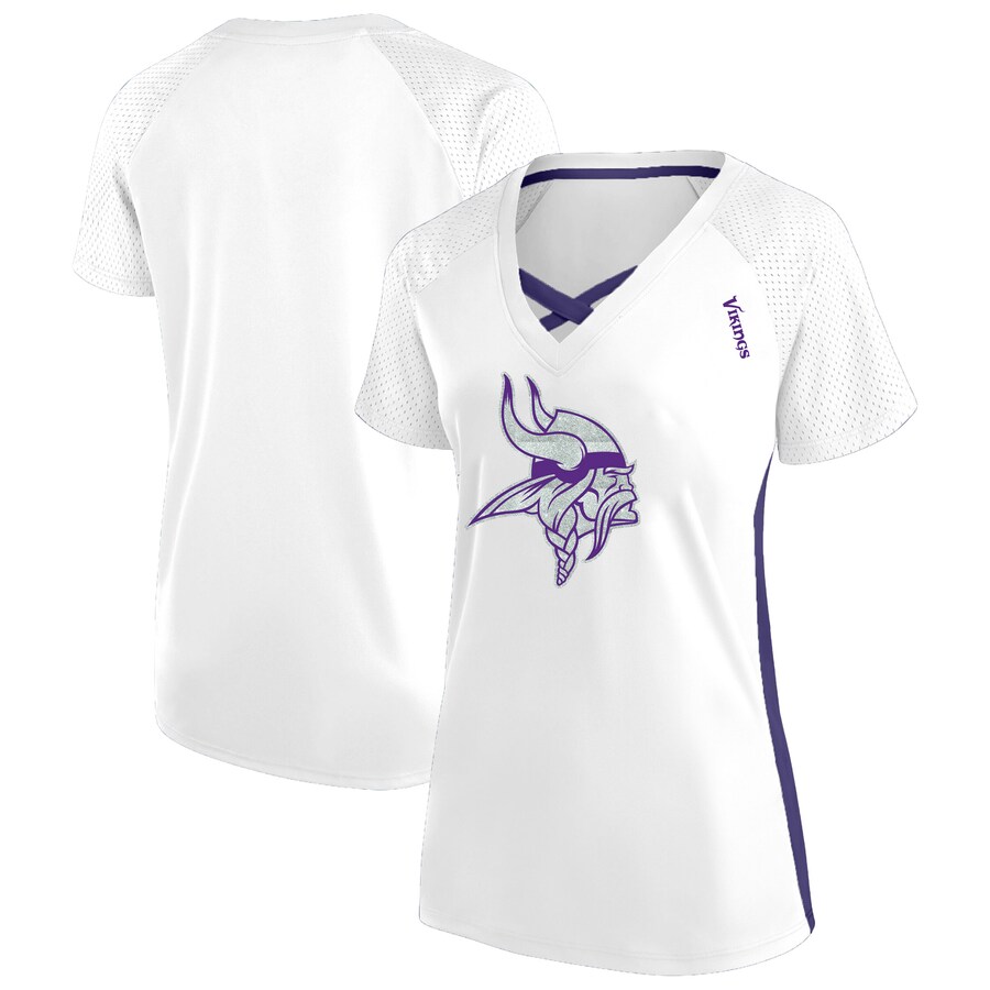 Women's Minnesota Vikings Fanatics White Plus Size Glitter Lace-Up V- Neck T-Shirt - ujerseystore