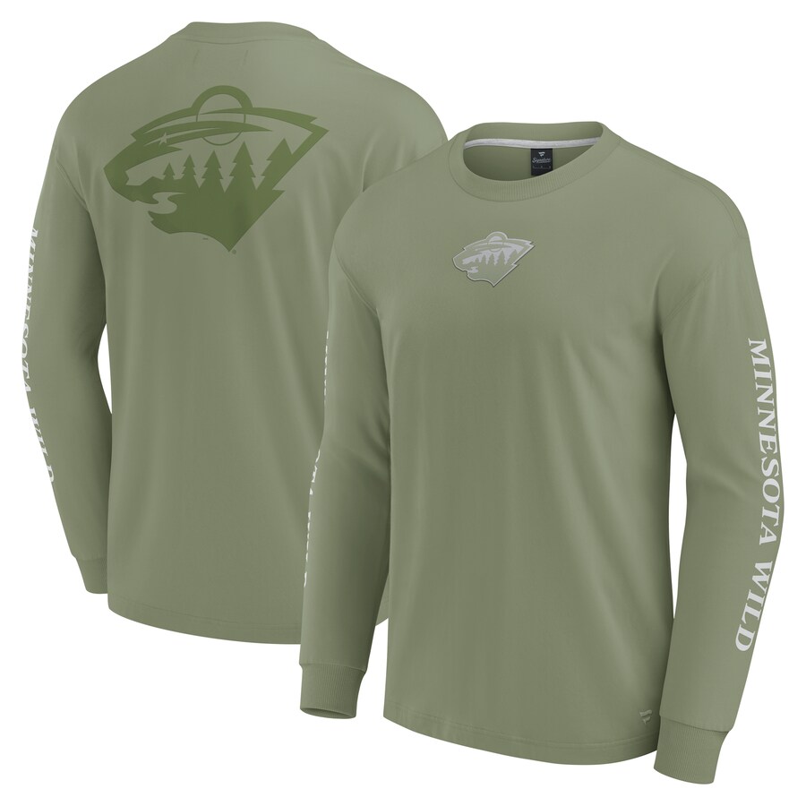 Men's Minnesota Wild Fanatics Olive Elements Strive Long Sleeve T-Shirt - ujerseystore