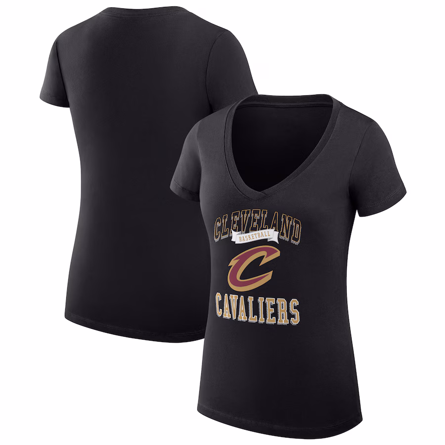 Women's Cleveland Cavaliers G-III 4Her by Carl Banks Black Team Logo Fitted V-Neck T-Shirt - ujerseystore